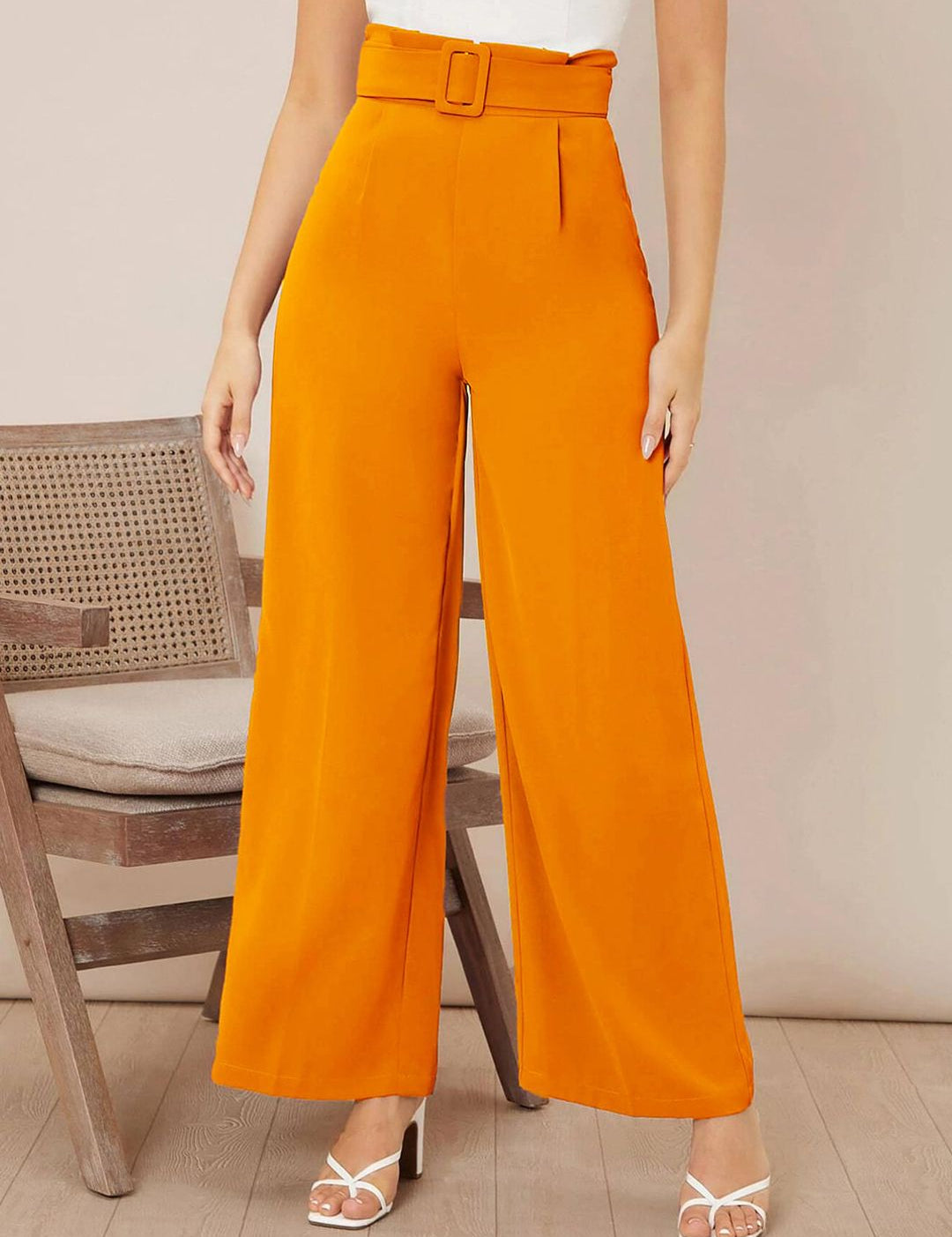 KOTTY BIZwear Women Relaxed Straight Fit High-Rise Easy Wash Pleated Parallel Trouser