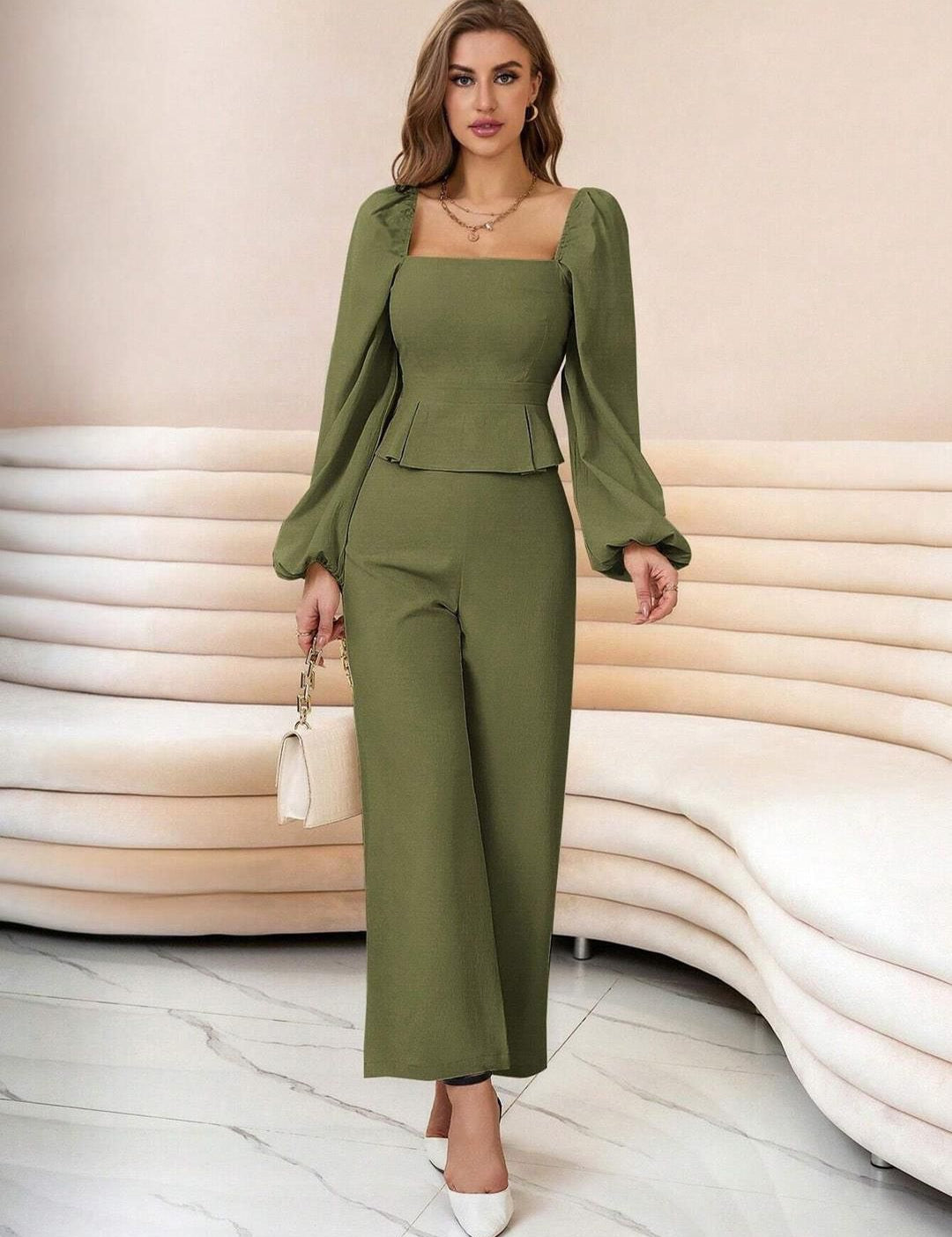 Kotty Square Neck Top With Trousers Co-Ords