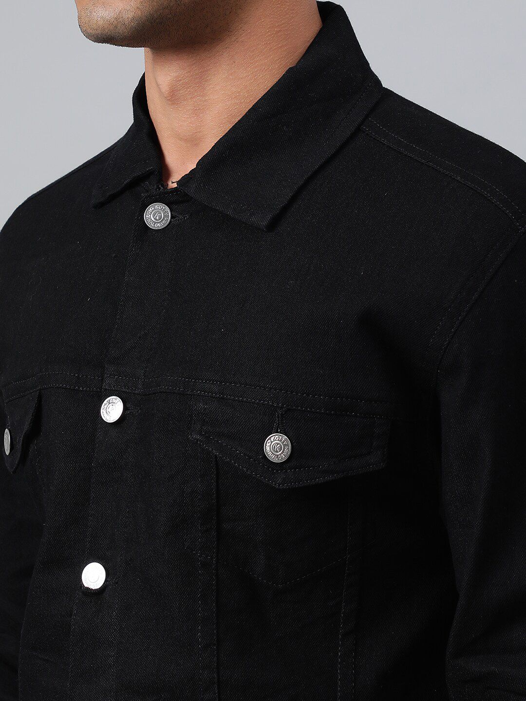 Kotty Men Spread Collar Long Sleeves Denim Jacket