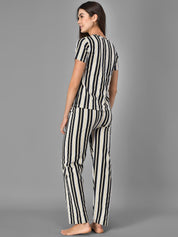 Kotty Women Black & White Striped Night Suit
