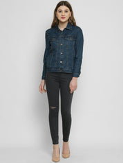 Kotty Women Blue Solid Denim Jacket