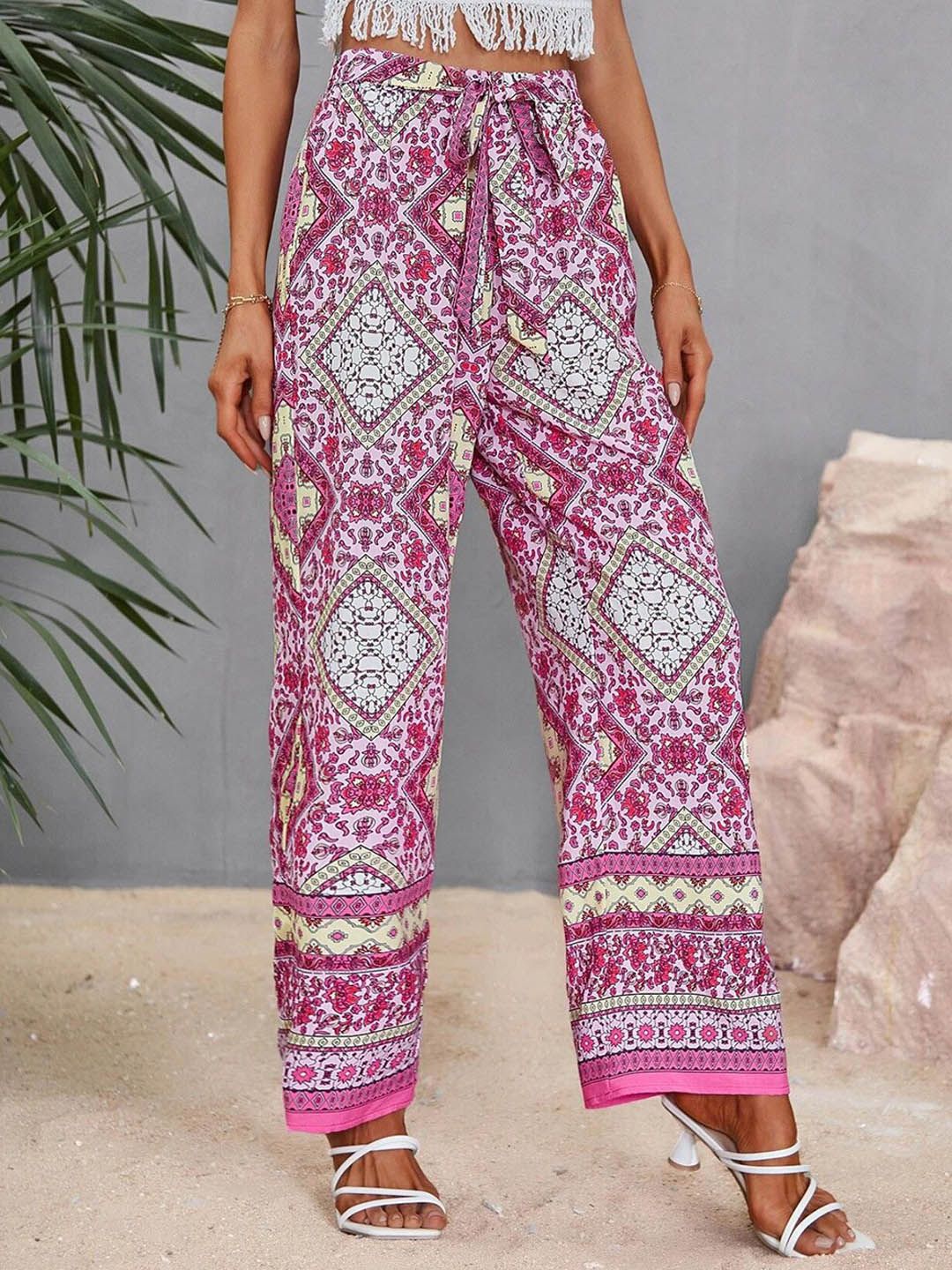 Kotty Women Multicoloured Ethnic Motifs Printed Relaxed High-Rise Easy Wash Trousers