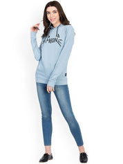 Kotty Women Blue Printed Hooded Sweatshirt
