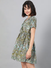 Kotty Green Ethnic Motif Printed Fit & Flare Mini Dress