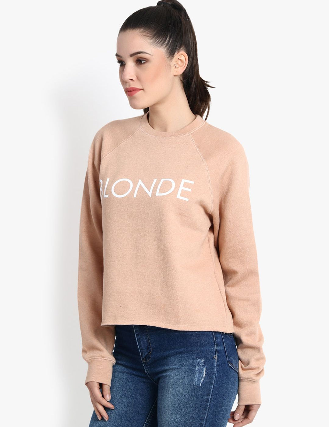 Kotty Women Peach-Coloured Printed Sweatshirt