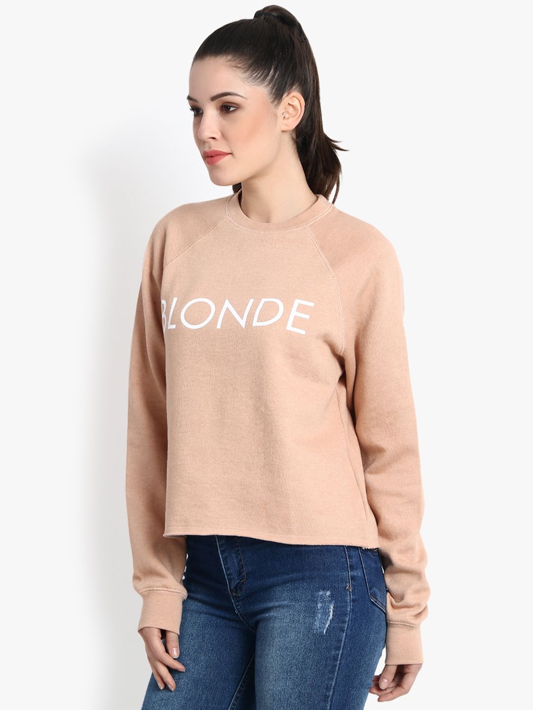 Kotty Women Peach-Coloured Printed Sweatshirt