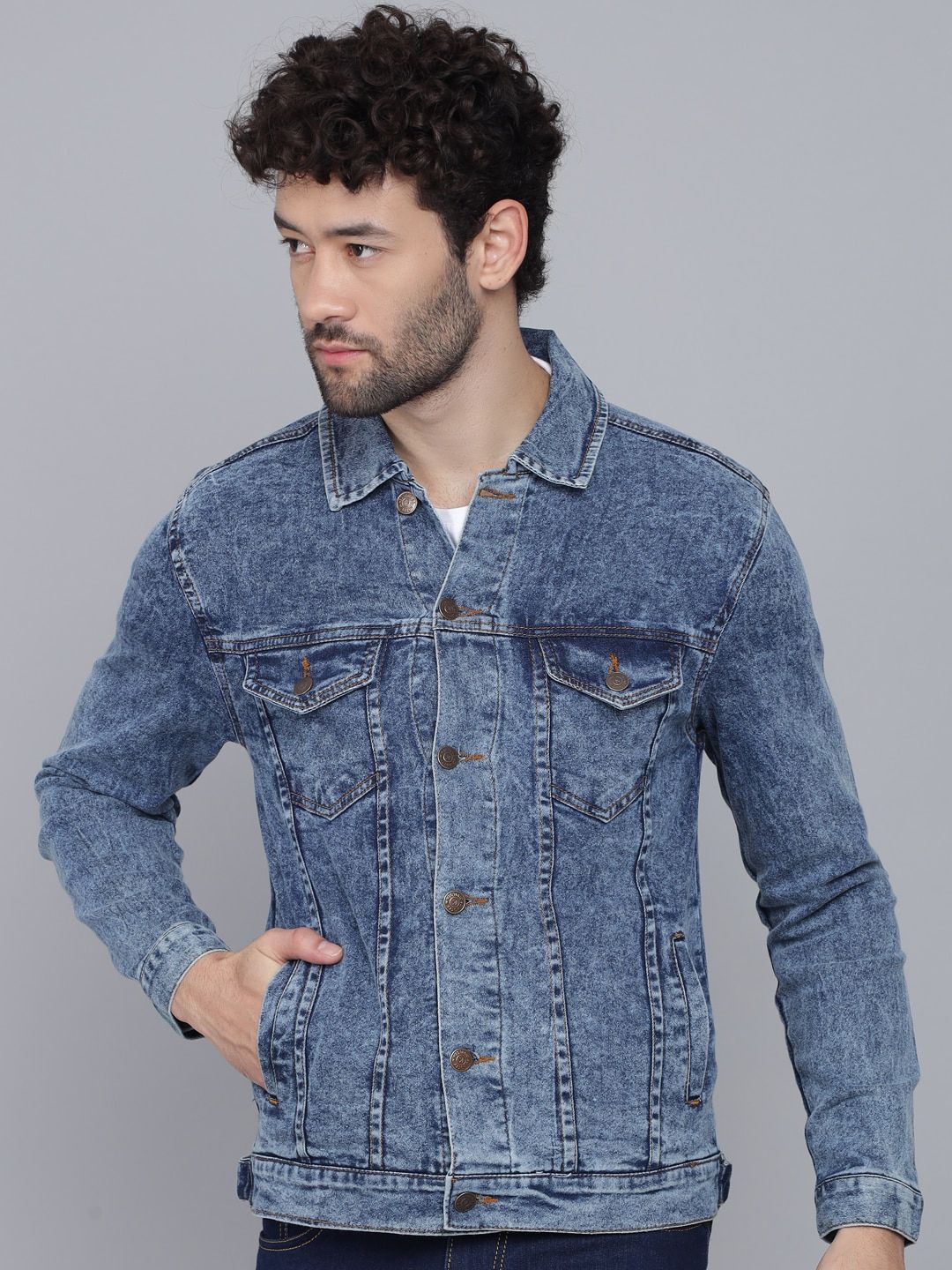 Kotty Men Blue Washed Lightweight Denim Jacket