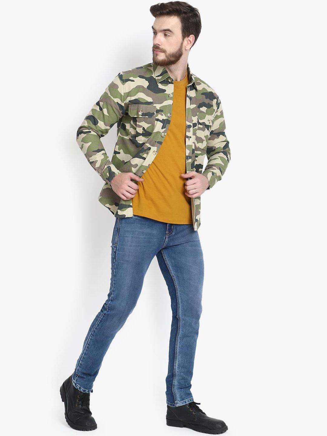 Kotty Men Khaki Printed Lightweight Denim Jacket