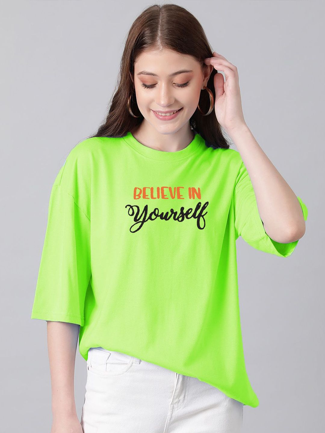 Kotty Printed Drop-Shoulder Sleeves Cotton T-shirt