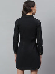 Kotty Women Black Solid Cotton Denim Shirt Dress