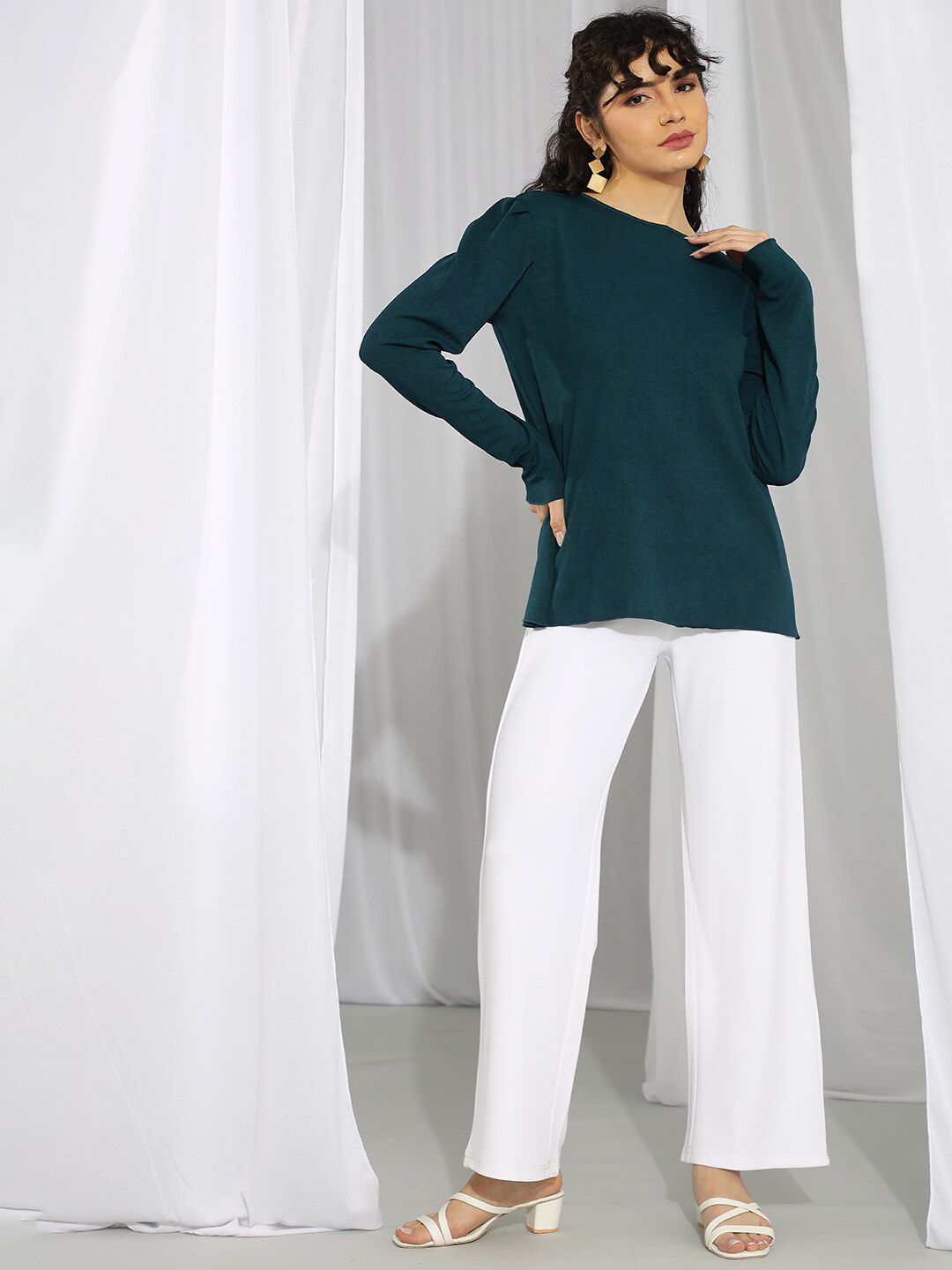 Kotty Green Round Neck Satin Top