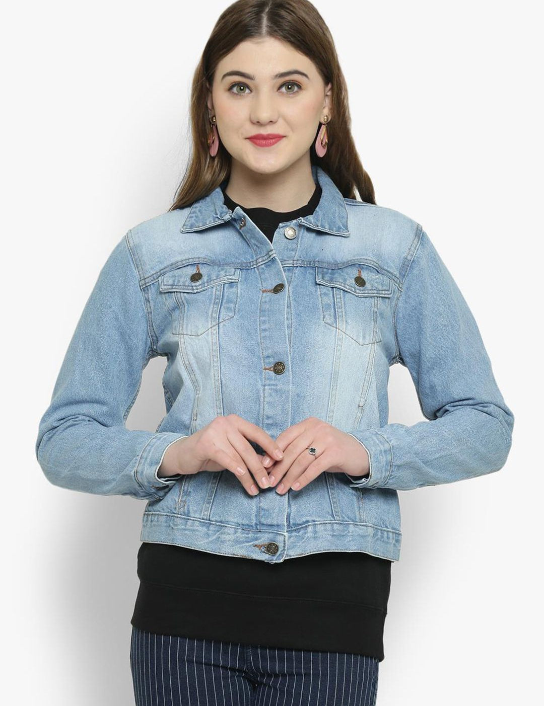 Kotty Women Blue Solid Denim Jacket
