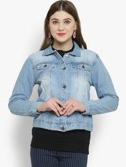 Kotty Women Blue Solid Denim Jacket