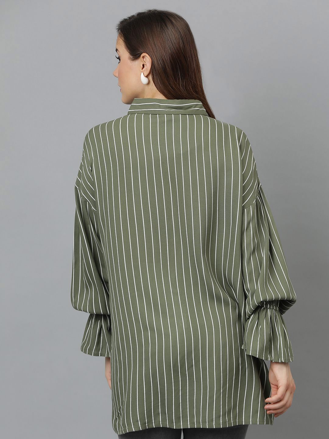 Kotty Women Spread Collar Vertical Striped Cotton Oversized Casual Shirt
