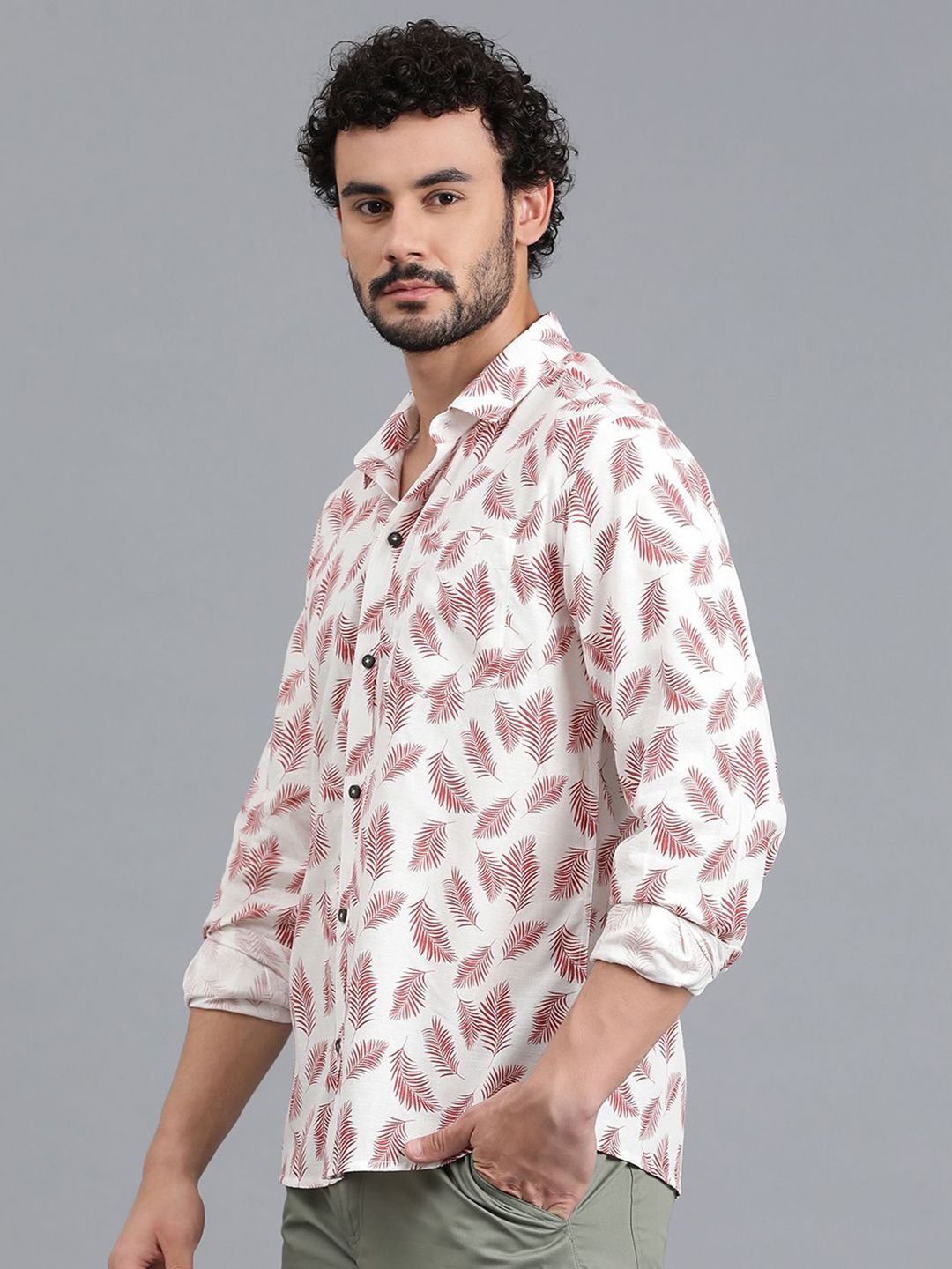 Kotty Men Spread Collar Floral Printed Casual Shirt