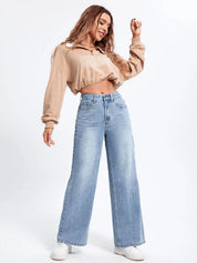 Kotty Blue Women Jean Straight Fit High-Rise Heavy Fade Clean Look Stretchable Jeans