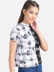 Kotty Women White Checked Pure Cotton Top
