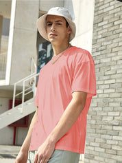 Kotty Pink Drop-Shoulder Sleeves Oversized Cotton Casual T-Shirt