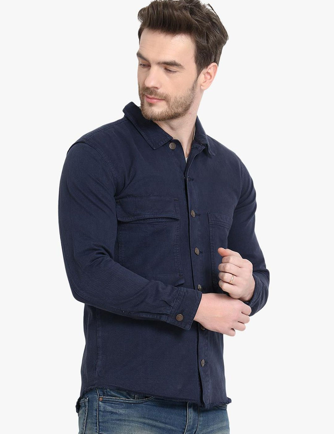 Kotty Men Blue Striped Denim Jacket