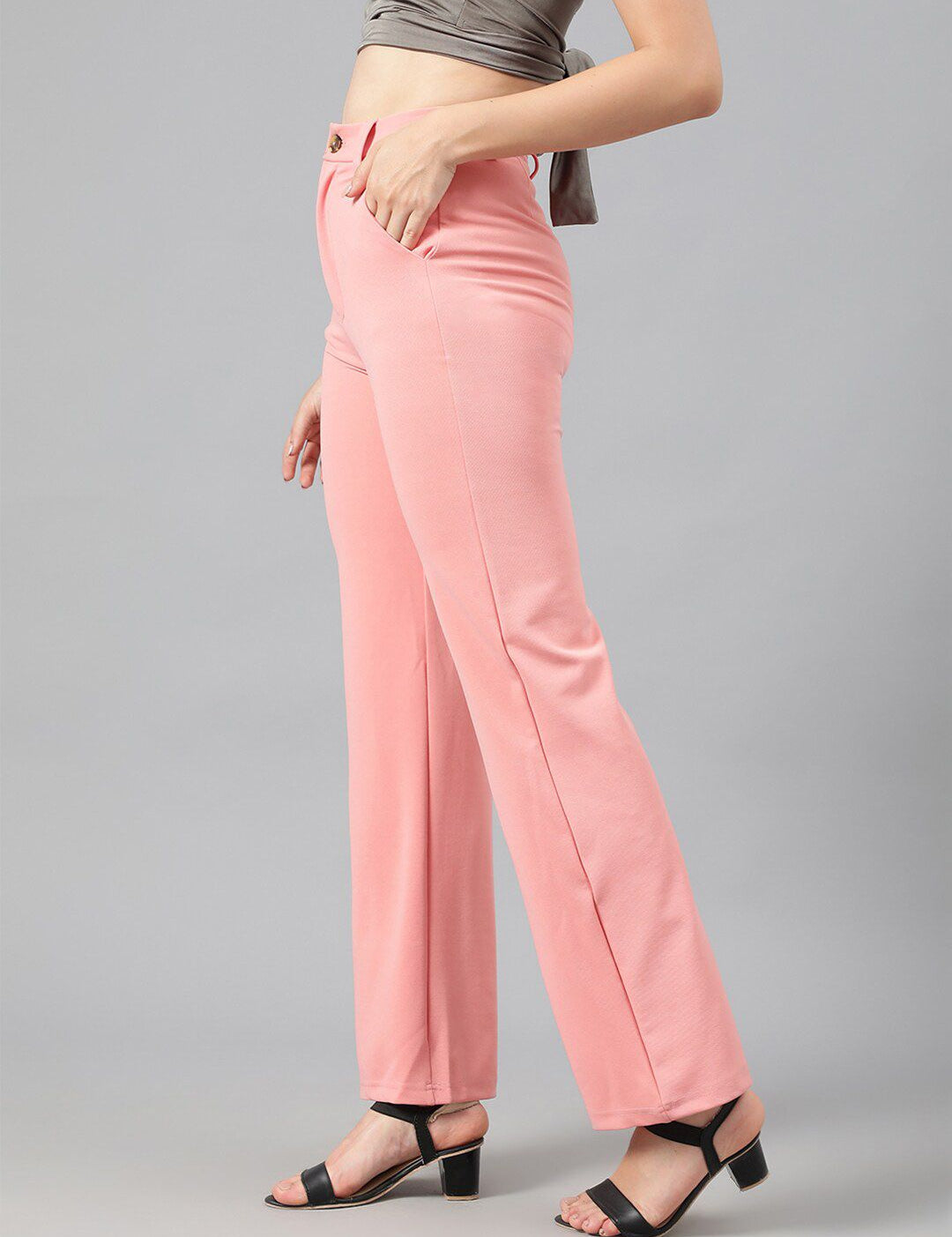 Kotty Women Pink Relaxed Straight Leg Fit High-Rise Easy Wash Parallel Trousers