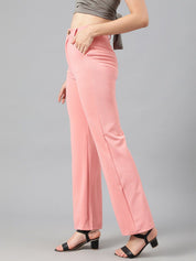 Kotty Women Pink Relaxed Straight Leg Fit High-Rise Easy Wash Parallel Trousers