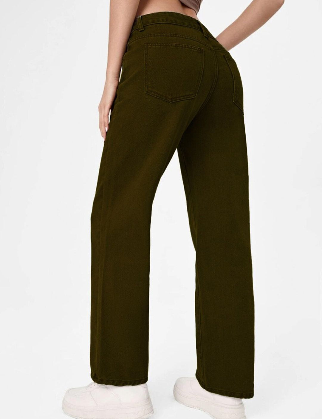 Kotty Women Olive Green Jean Straight Fit Low-Rise Jeans