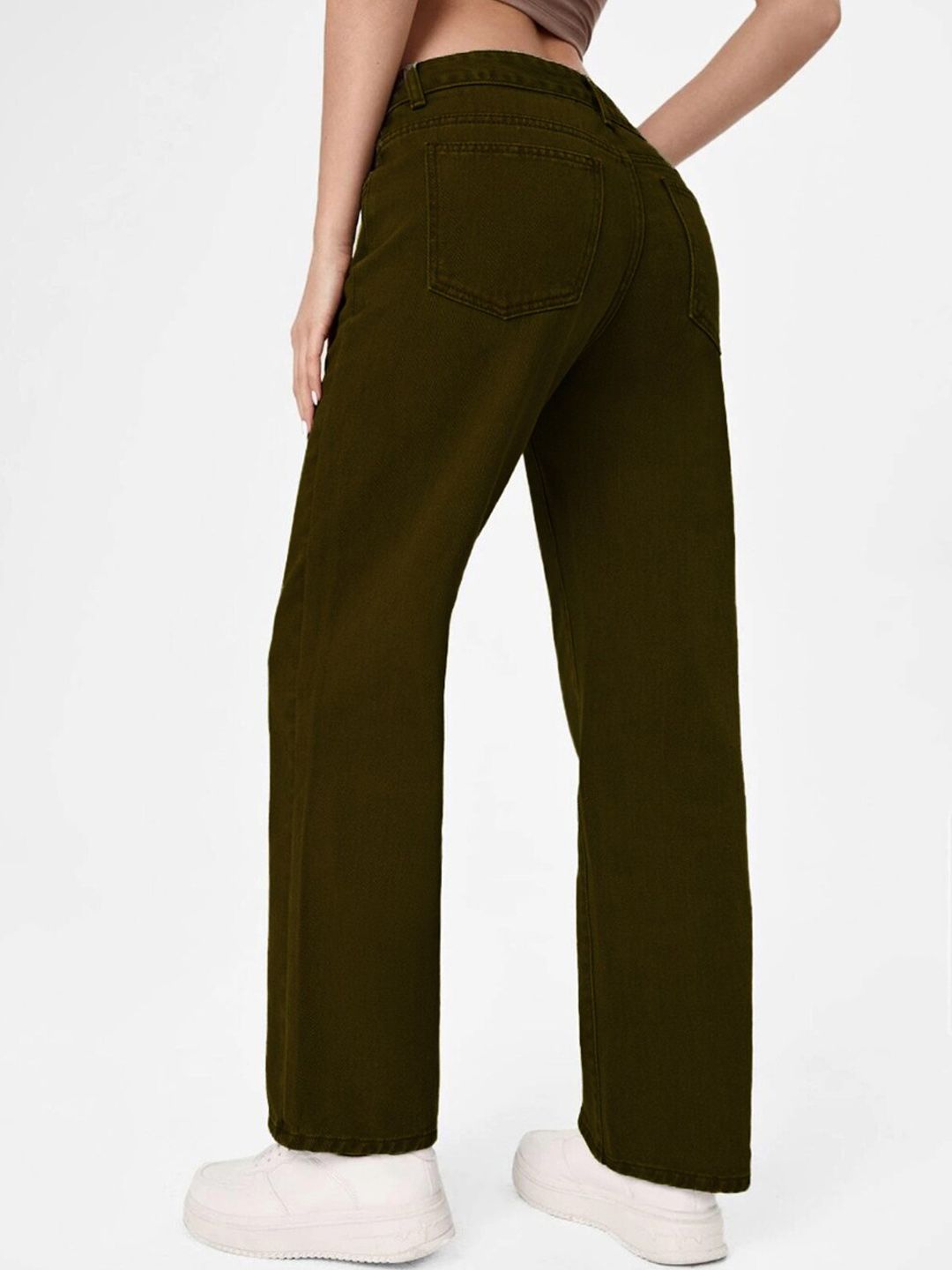 Kotty Women Olive Green Jean Straight Fit Low-Rise Jeans