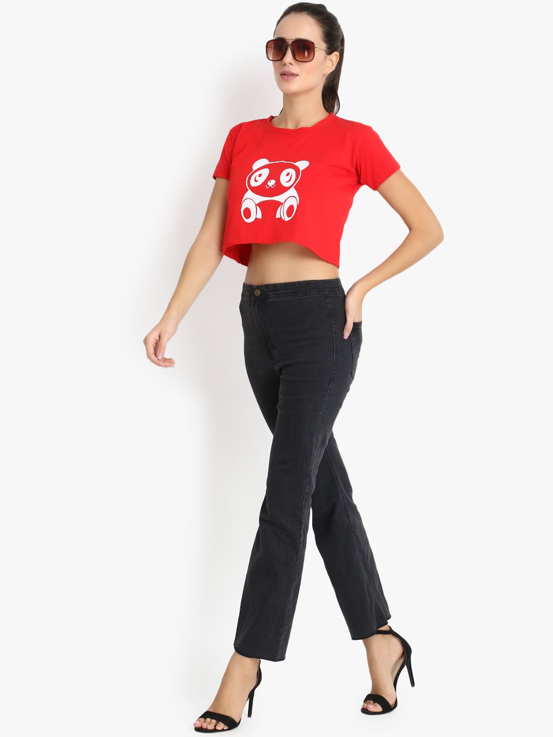 Kotty Women Black Flared High-Rise Clean Look Stretchable Jeans