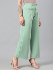 Kotty Women Green Relaxed Straight Leg Fit High-Rise Easy Wash Pleated Parallel Trousers