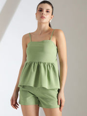 Kotty Green Shoulder Straps Top With Shorts