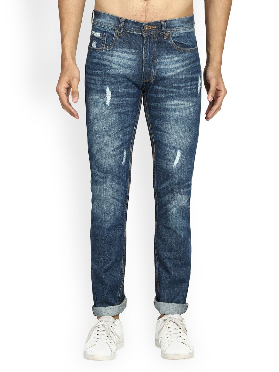 Kotty Men Blue Slim Fit Mid-Rise Low Distress Stretchable Jeans