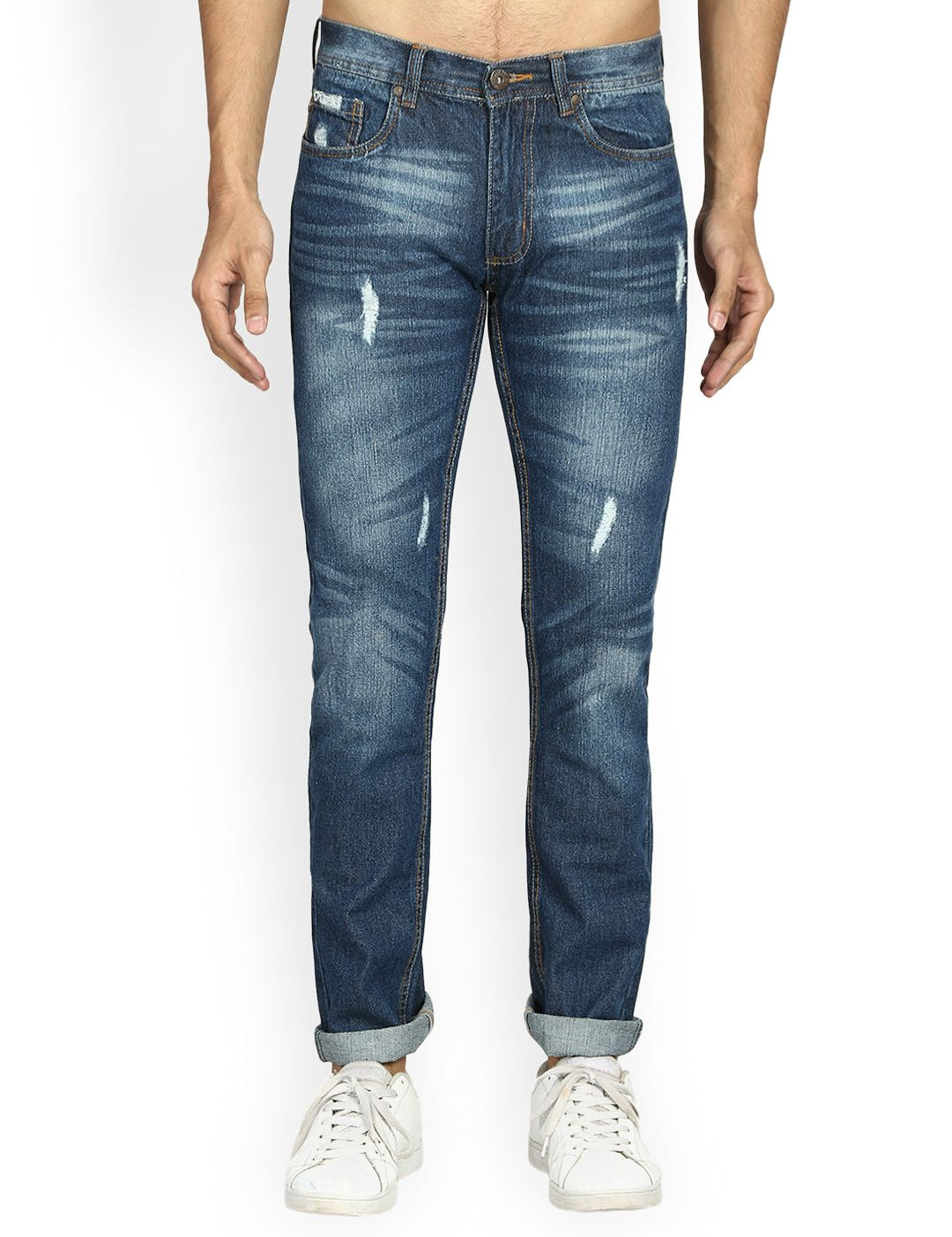 Kotty Men Blue Slim Fit Mid-Rise Low Distress Stretchable Jeans