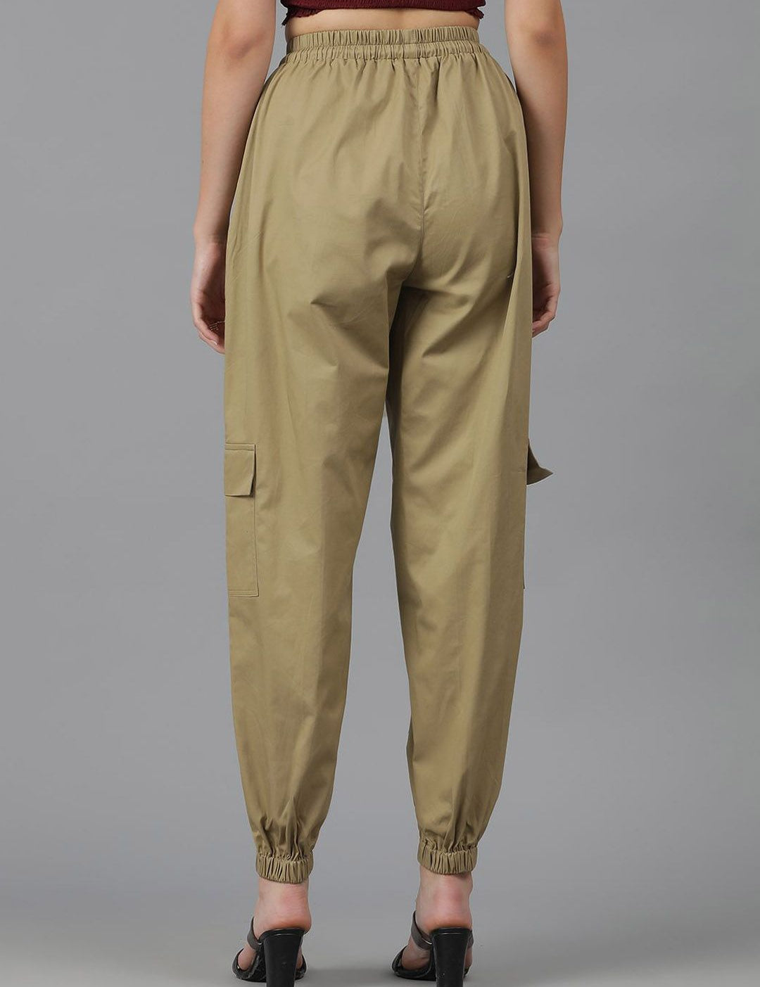 Kotty Women Brown High-Rise Easy Wash Cotton Joggers