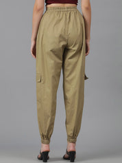 Kotty Women Brown High-Rise Easy Wash Cotton Joggers