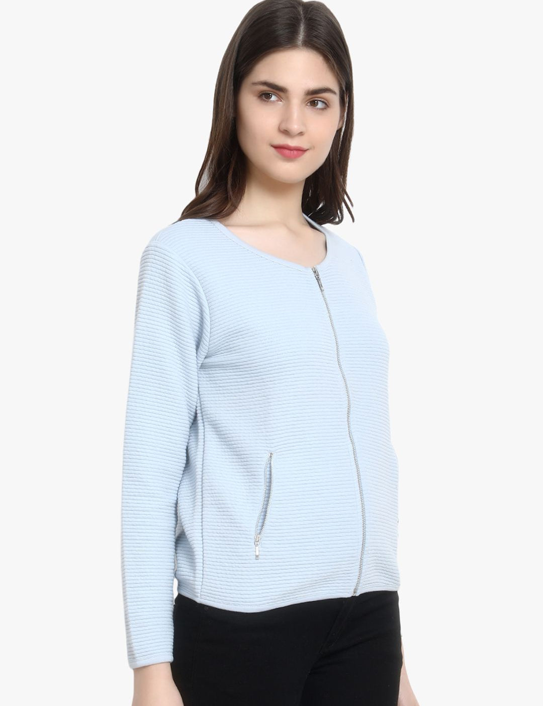 Kotty Women Blue Self Design Lightweight Tailored Jacket