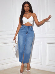 Kotty Denim Pencil Midi Skirt