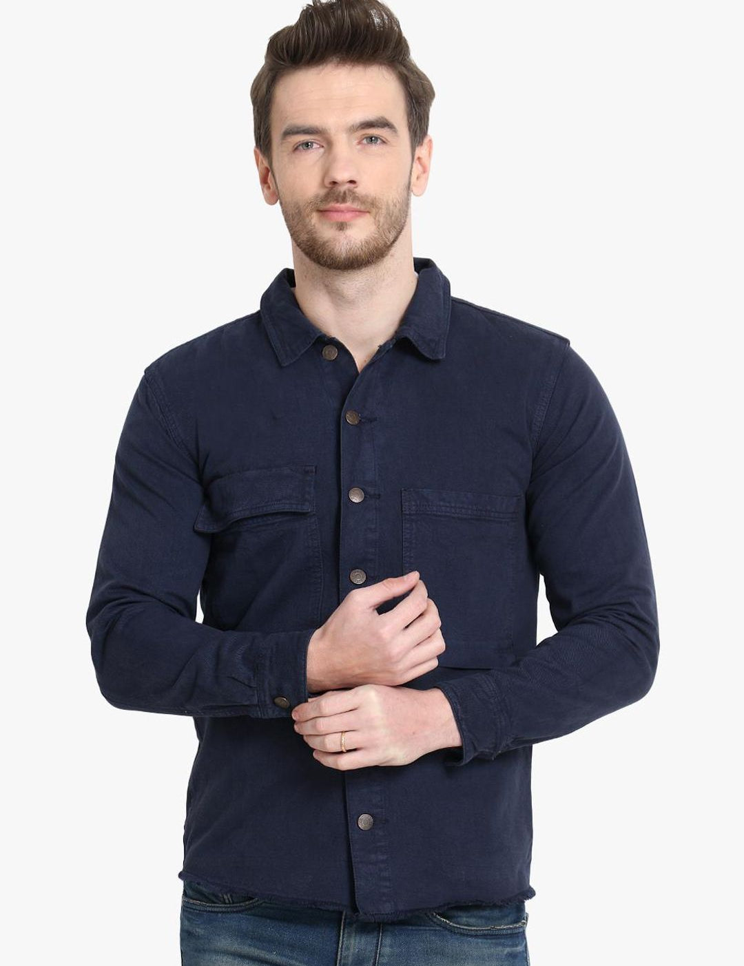 Kotty Men Blue Striped Denim Jacket