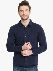 Kotty Men Blue Striped Denim Jacket