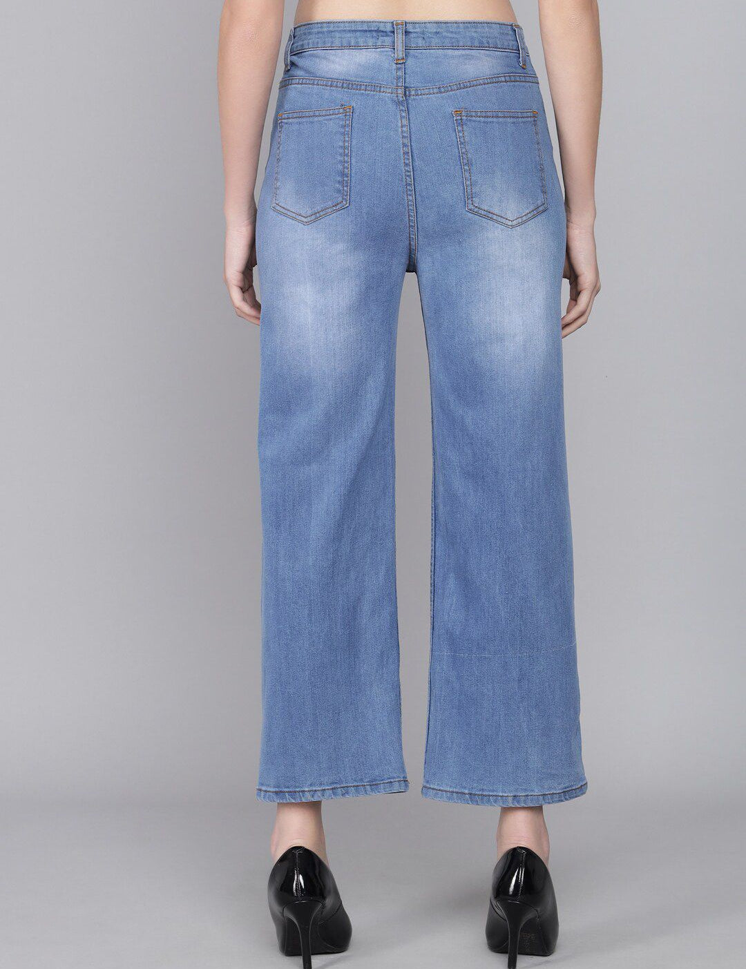 Kotty Women Blue Flared High-Rise Heavy Fade Jeans