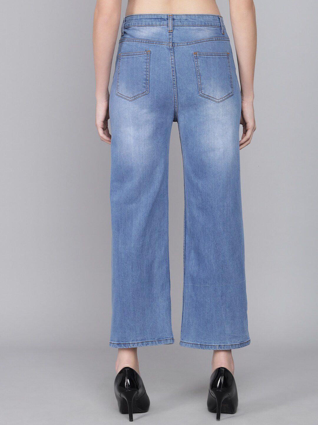 Kotty Women Blue Flared High-Rise Heavy Fade Jeans