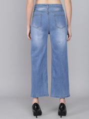 Kotty Women Blue Flared High-Rise Heavy Fade Jeans