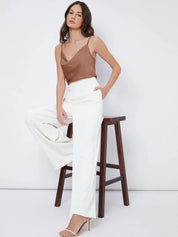 Kotty Brown Cowl Neck Satin Top