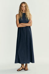 Kotty Women’s Navy Denim Maxi Dress Sleeveless Halter Neck