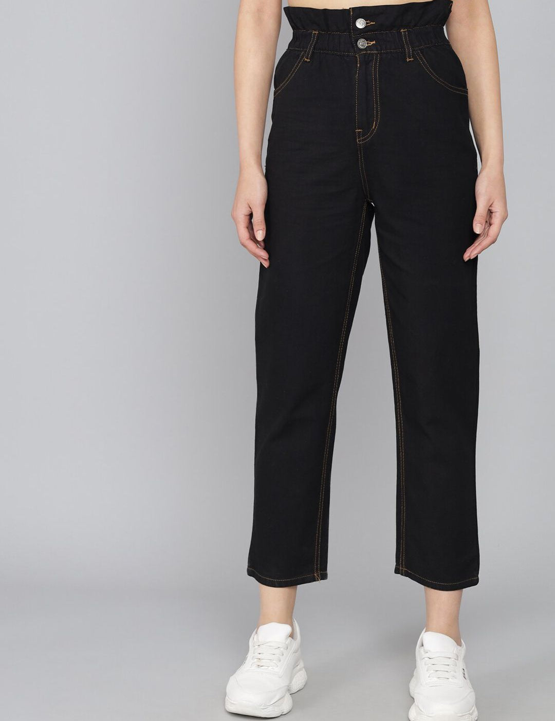 Kotty Women Black Boyfriend Fit High-Rise Pure Cotton Jeans