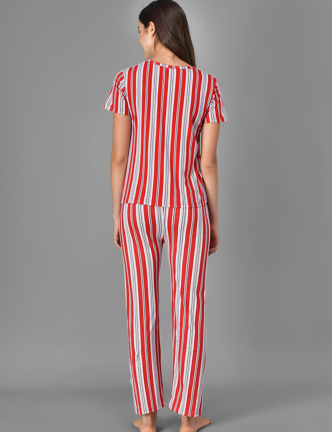 Kotty Women Red & White Striped Night Suit