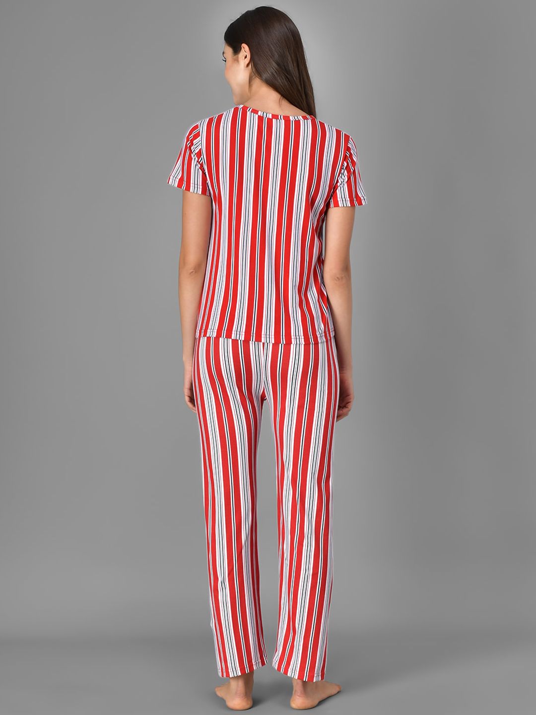 Kotty Women Red & White Striped Night Suit
