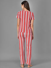 Kotty Women Red & White Striped Night Suit