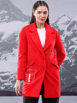 Kotty Women Printed Notched Lapel Single-Breasted Overcoat