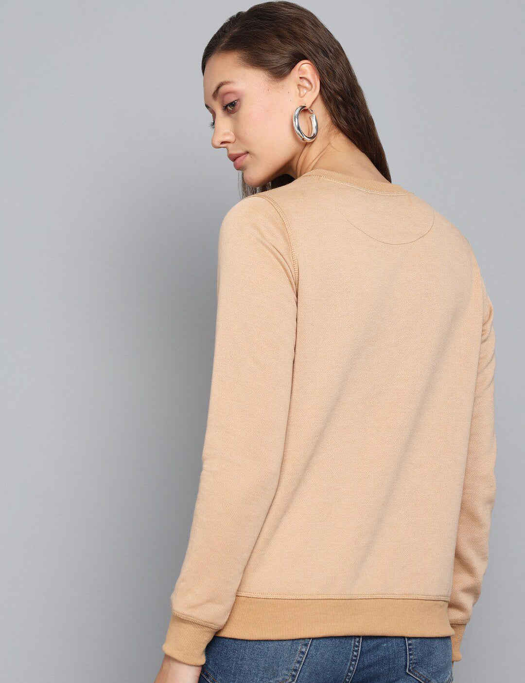 Kotty Women Beige Printed Round Neck Sweatshirt