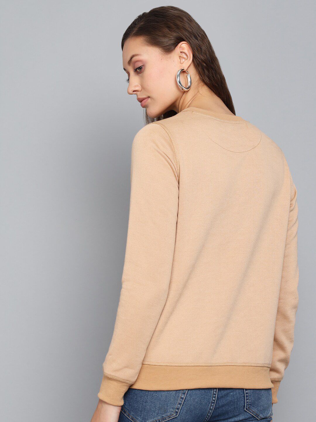 Kotty Women Beige Printed Round Neck Sweatshirt